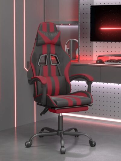 Scaun gaming pivotant/suport picioare negru/roșu vin piele eco - Casa - Decoo