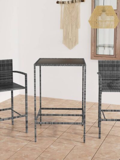 Set mobilier bar de grădină, 3 piese, gri, poliratan - Gradina - Decoo