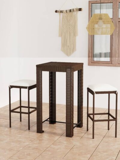 Set mobilier bar de grădină, cu perne, 3 piese, maro, poliratan - Gradina - Decoo