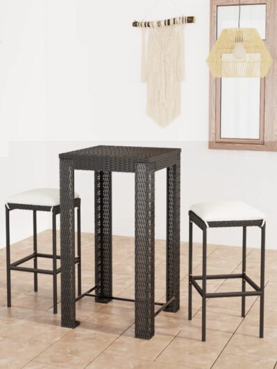 Set mobilier bar de grădină cu perne, 3 piese, negru, poliratan - Gradina - Decoo