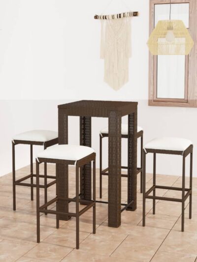 Set mobilier bar de grădină, cu perne, 5 piese, maro, poliratan - Gradina - Decoo