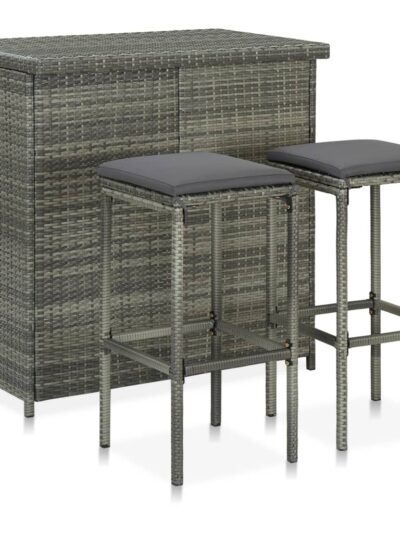 Set mobilier de bar, 3 piese, gri, poliratan - Casa - Decoo