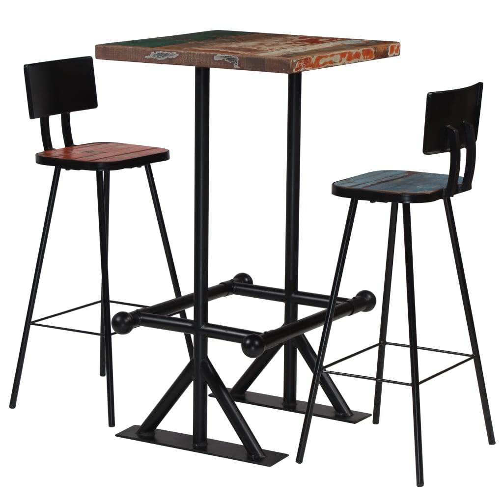 Set mobilier de bar, 3 piese, multicolor, lemn masiv reciclat - Casa - Decoo