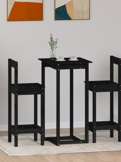 Set mobilier de bar, 3 piese, negru, lemn masiv de pin - Casa - Decoo