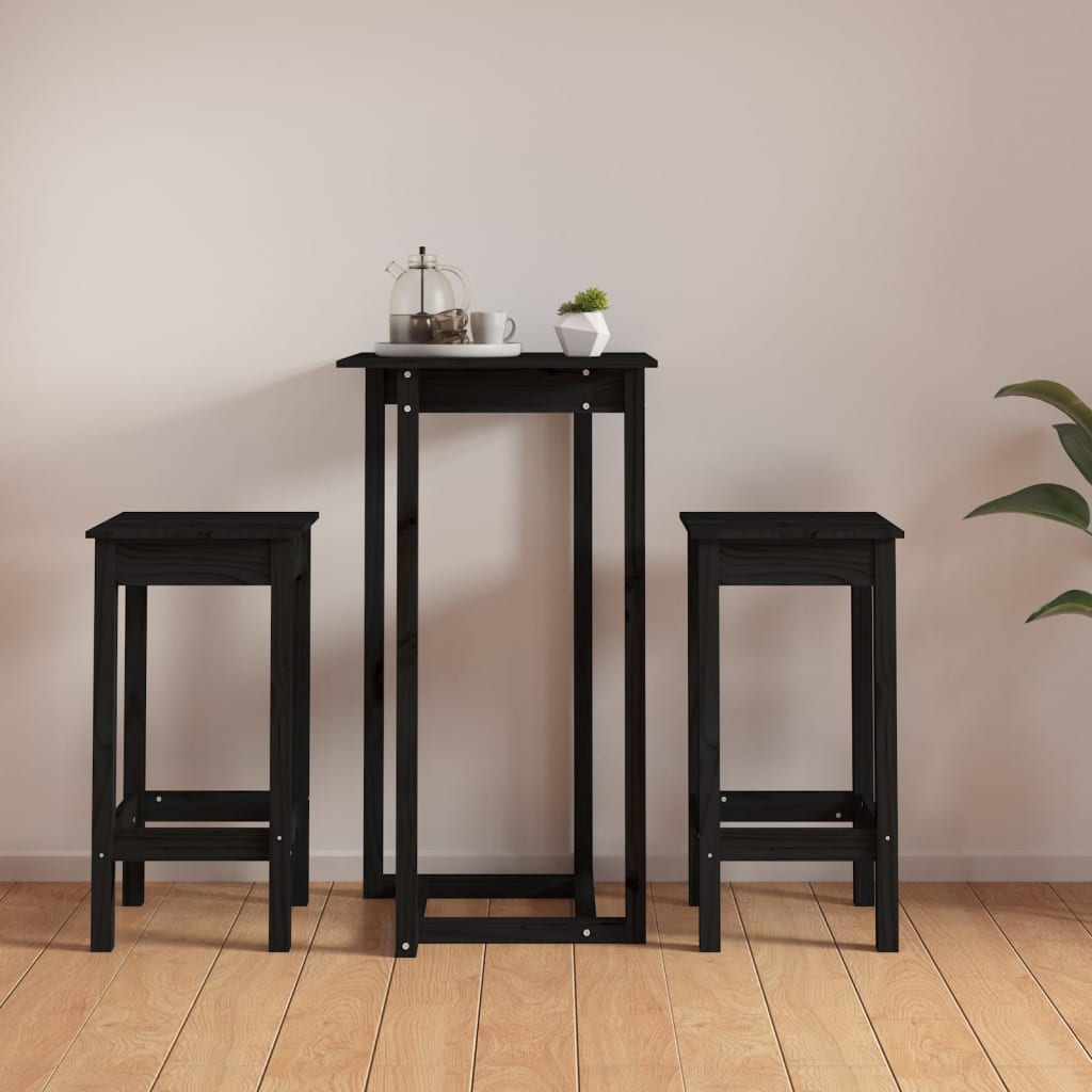 Set mobilier de bar, 3 piese, negru, lemn masiv de pin - Casa - Decoo