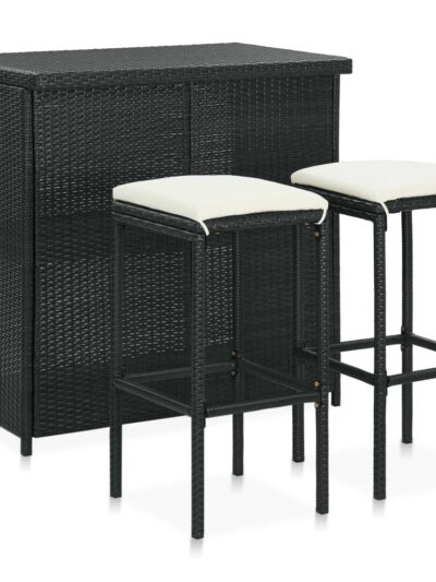 Set mobilier de bar, 3 piese, negru, poliratan - Casa - Decoo