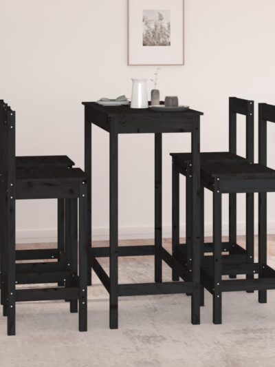 Set mobilier de bar, 5 piese, negru, lemn masiv de pin - Casa - Decoo