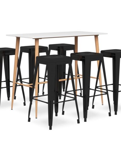 Set mobilier de bar, 7 piese, alb și negru - Casa - Decoo