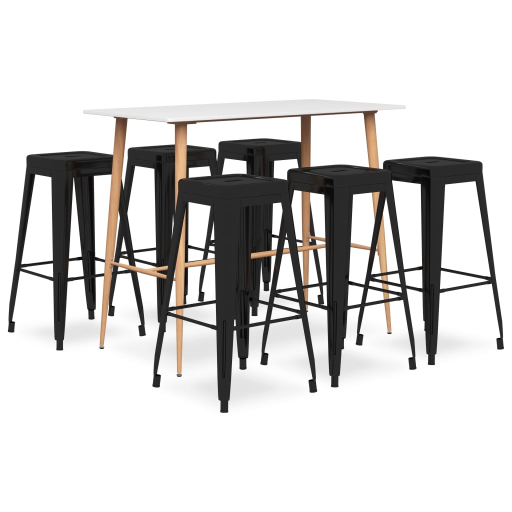 Set mobilier de bar, 7 piese, alb și negru - Casa - Decoo