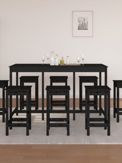 Set mobilier de bar, 9 piese, negru, lemn masiv de pin - Casa - Decoo