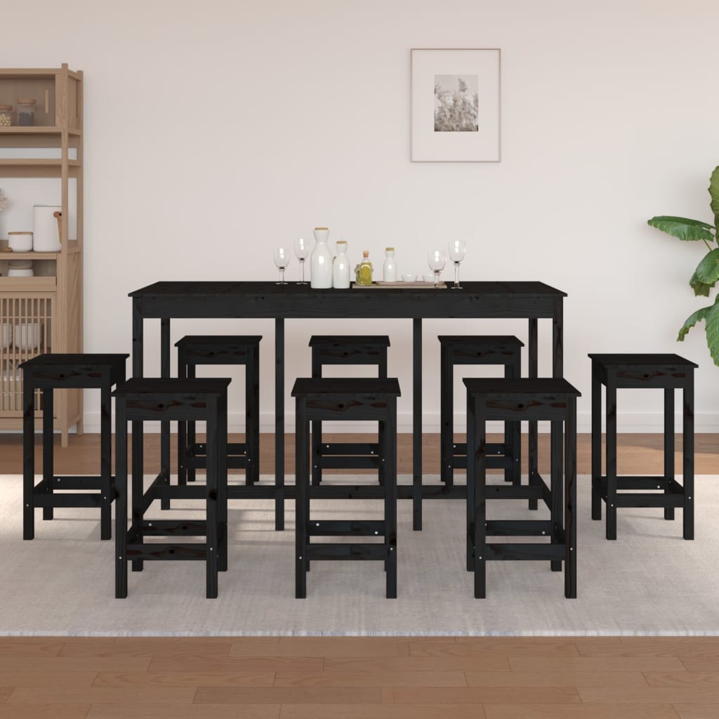 Set mobilier de bar, 9 piese, negru, lemn masiv de pin - Casa - Decoo