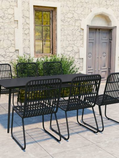 Set mobilier de exterior, 7 piese, negru, poliratan și sticlă - Gradina - Decoo