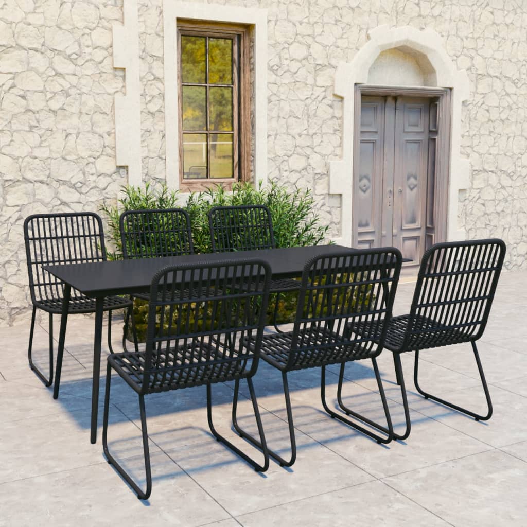 Set mobilier de exterior, 7 piese, negru, poliratan și sticlă - Gradina - Decoo