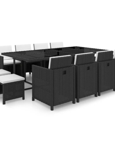 Set mobilier de exterior cu perne, 13 piese, negru, poliratan - Gradina - Decoo