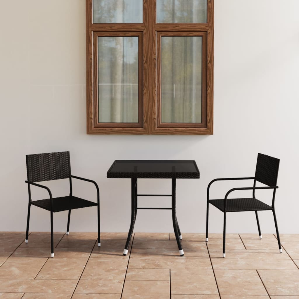 Set mobilier de grădină, 3 piese, negru, poliratan - Gradina - Decoo