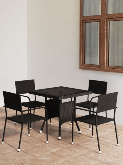 Set mobilier de grădină, 5 piese, negru, poliratan - Gradina - Decoo