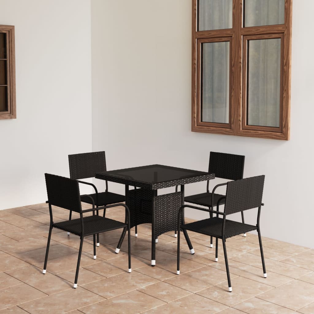 Set mobilier de grădină, 5 piese, negru, poliratan - Gradina - Decoo