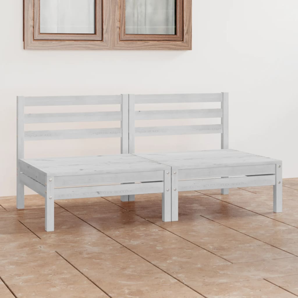 Set mobilier de grădină cu 2 locuri, alb, lemn masiv de pin - Canapele de exterior - Decoo