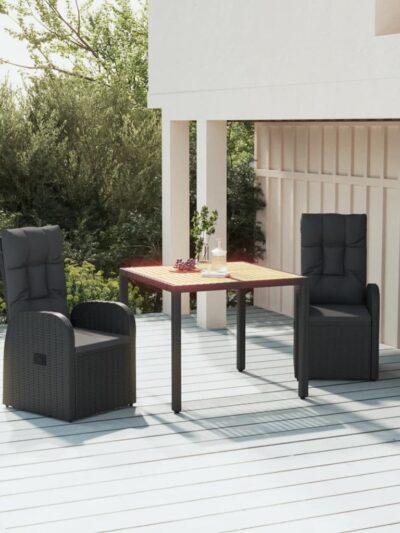 Set mobilier de grădină cu perne, 3 piese, negru, poliratan - Gradina - Decoo