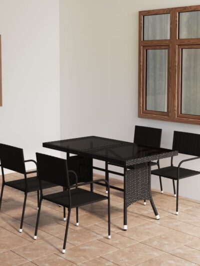 Set mobilier pentru grădină, 5 piese, negru, poliratan - Gradina - Decoo