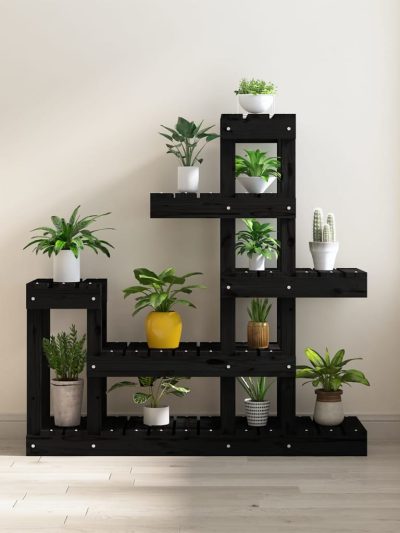 Suport pentru plante, Negru,92x25x97 cm, lemn masiv de pin - Ghivece si suporturi flori - Decoo