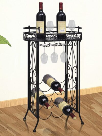 Suport sticle de vin pentru 9 sticle, cu suport pahar, metal - Casa - Decoo