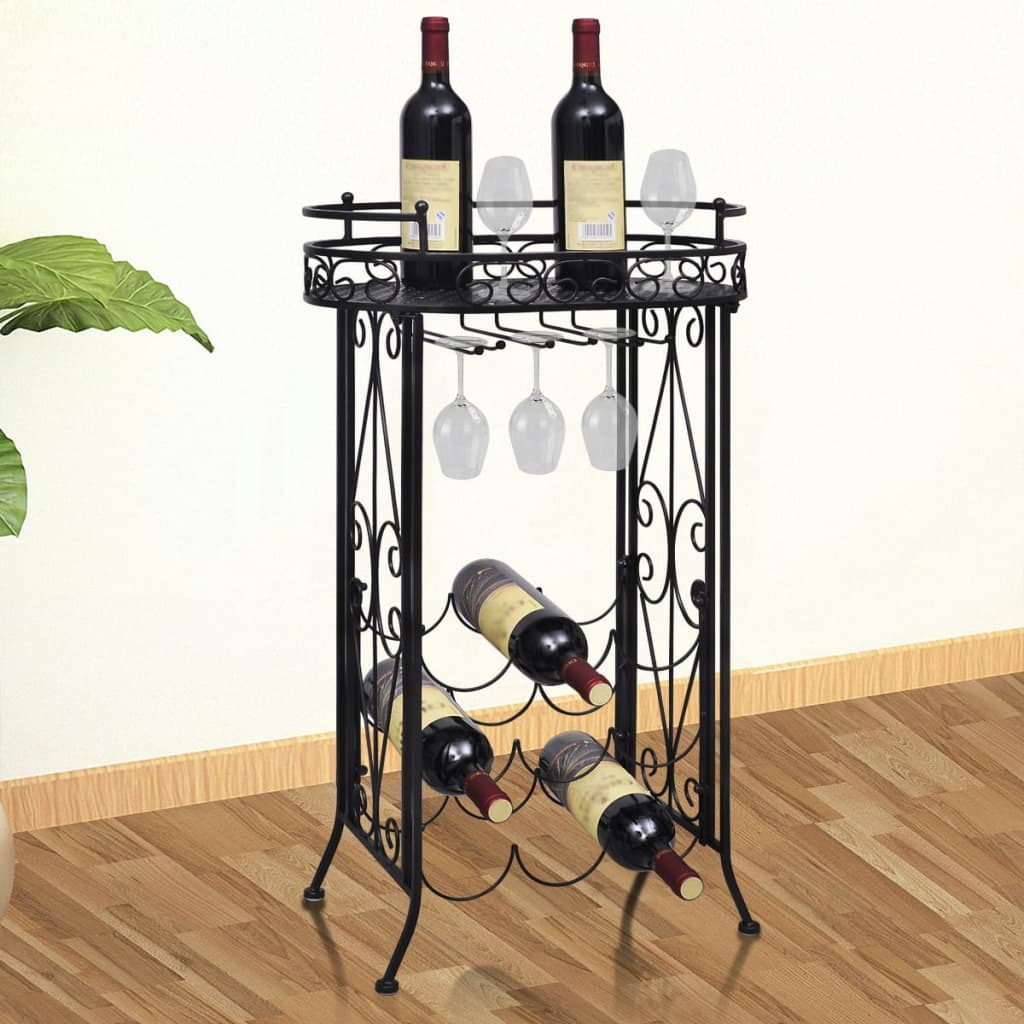 Suport sticle de vin pentru 9 sticle, cu suport pahar, metal - Casa - Decoo