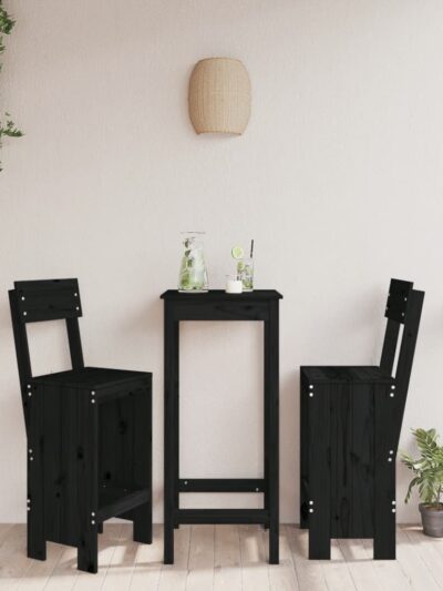 Taburete de bar, 2 buc., negru, 40x48,5x115,5 cm lemn masiv pin - Gradina - Decoo