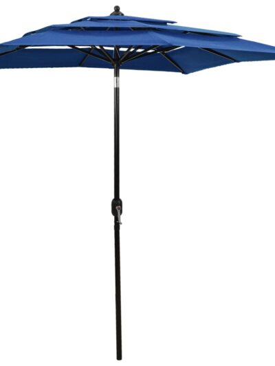 Umbrelă de soare 3 niveluri, stâlp de aluminiu, azuriu, 2x2 m - Gradina - Decoo