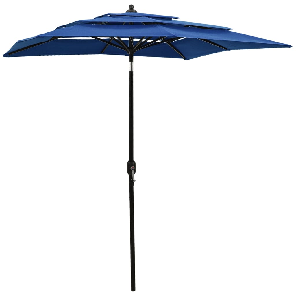 Umbrelă de soare 3 niveluri, stâlp de aluminiu, azuriu, 2x2 m - Gradina - Decoo