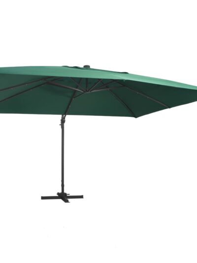 Umbrelă suspendată cu LED și stâlp aluminiu verde 400x300 cm - Gradina - Decoo