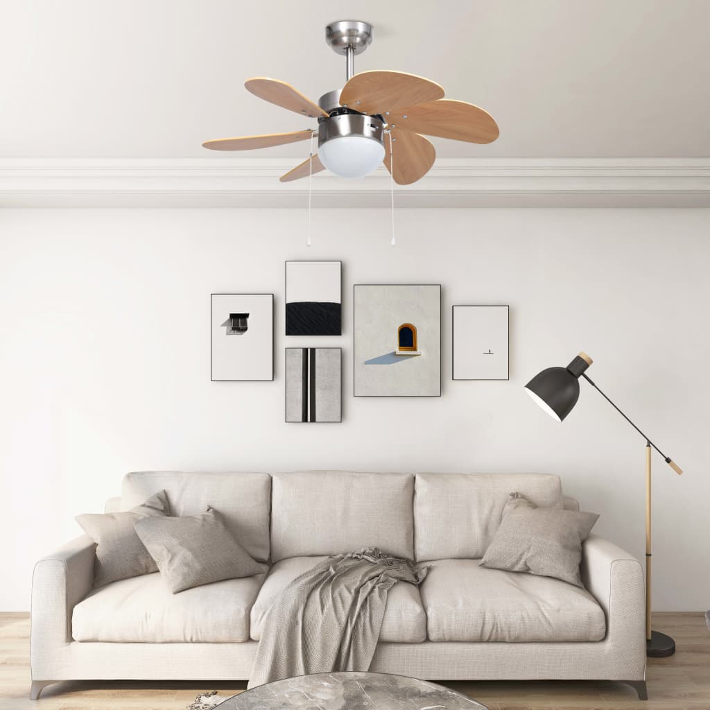 Ventilator tavan cu iluminare, maro deschis, 76 cm - Casa - Decoo