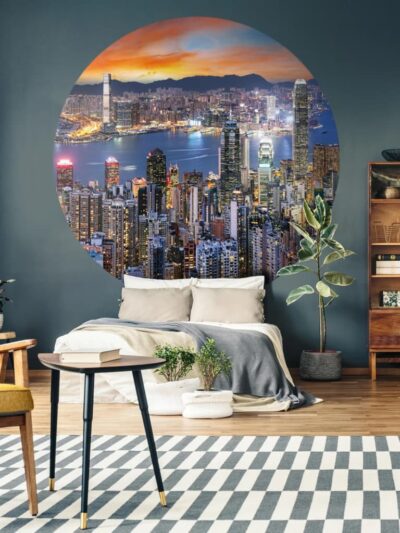 WallArt Tapet în formă de cerc Skyline by Night, 190 cm - Casa - Decoo