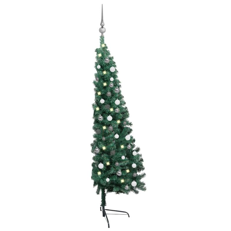 Jumătate brad Crăciun artificial cu set globuri verde 210 cm-2